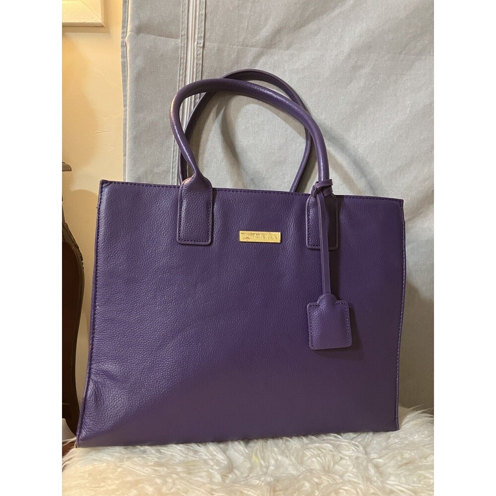 Joy & Iman Purple Split Leather Hollywood Organizer Tote Handbag Gold Hardware